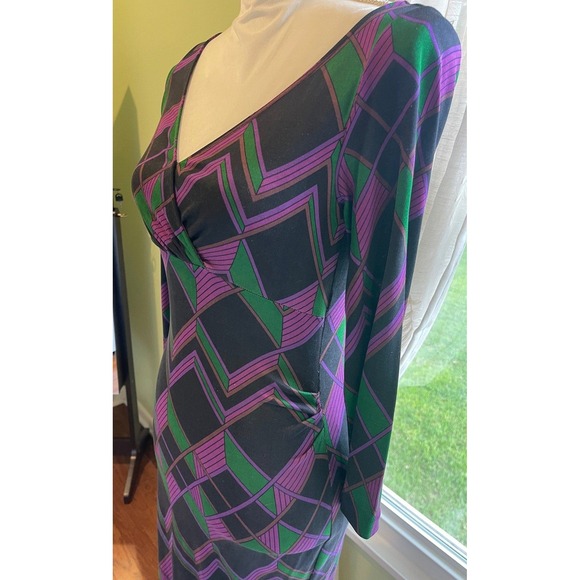 Diane Von Furstenberg Silk Psychedelic Geometric Midi Dress Sz 2 Retro 70s Mod - Picture 6 of 11